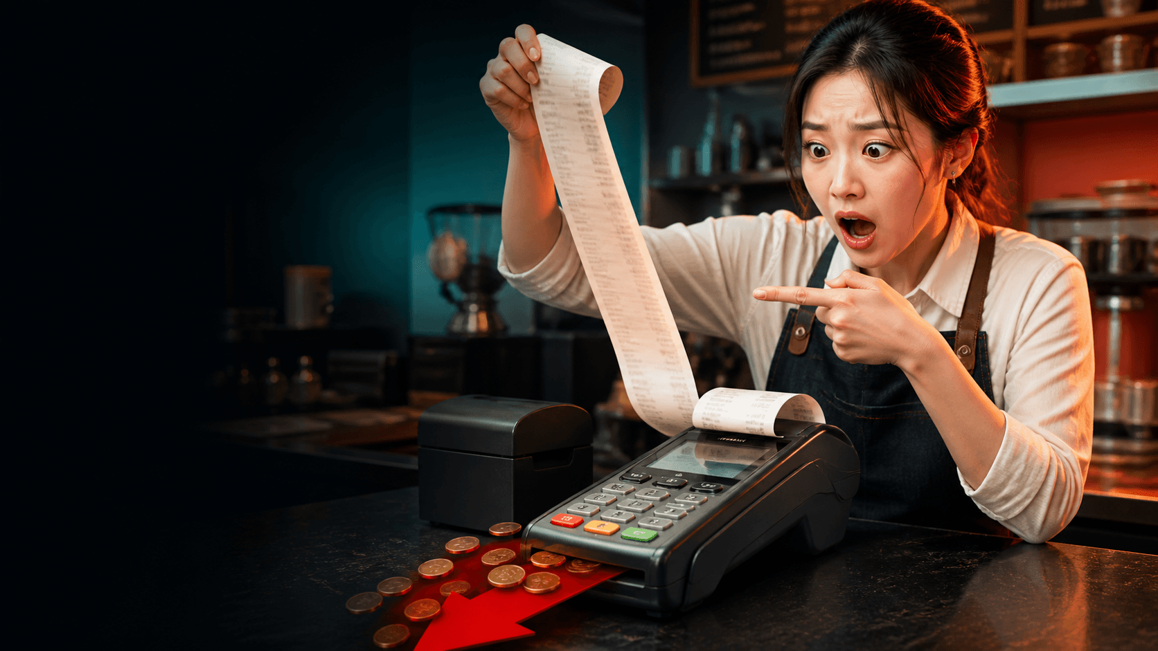 긴 카드 영수증과 빠져나가는 수수료를 보고 놀란 한국 카페 사장