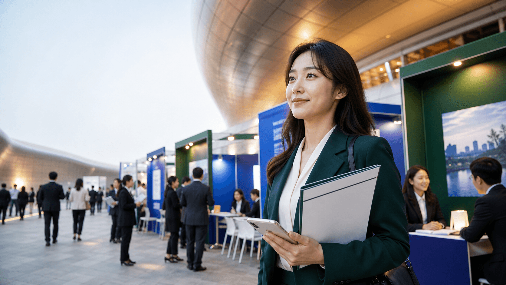 서울의 금융권 채용박람회에서 이력서를 들고 상담을 준비하는 한국인 구직자