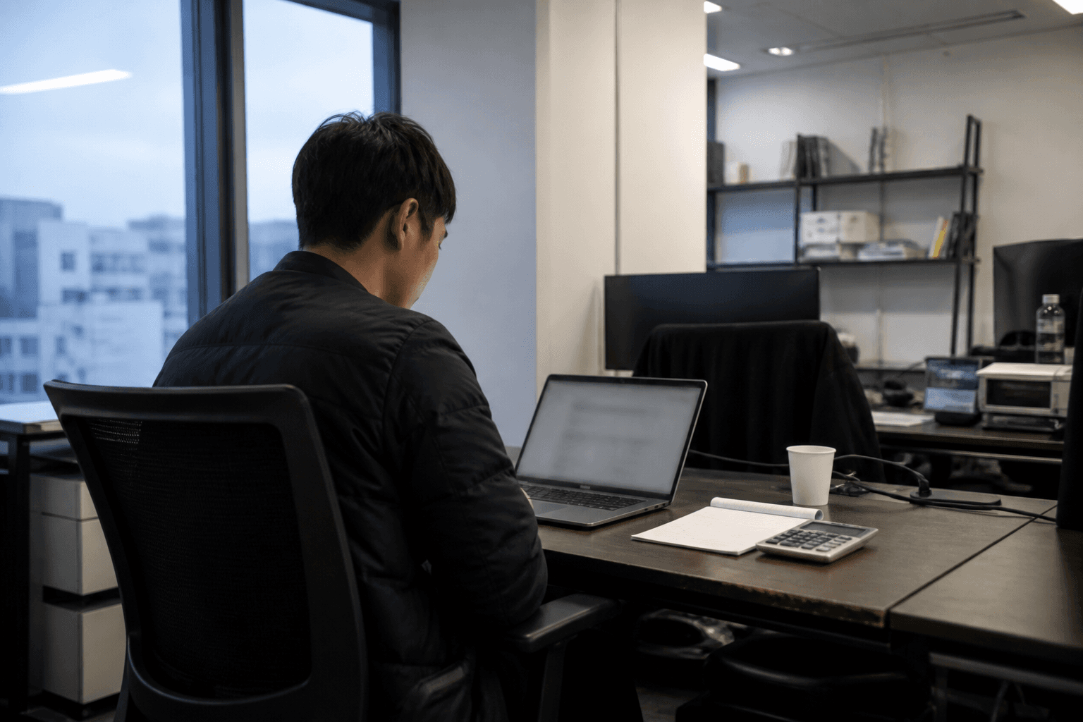 서울의 소규모 기술 기업 사무실에서 노트북과 계산기로 AI API 운영비를 검토하는 개발자
